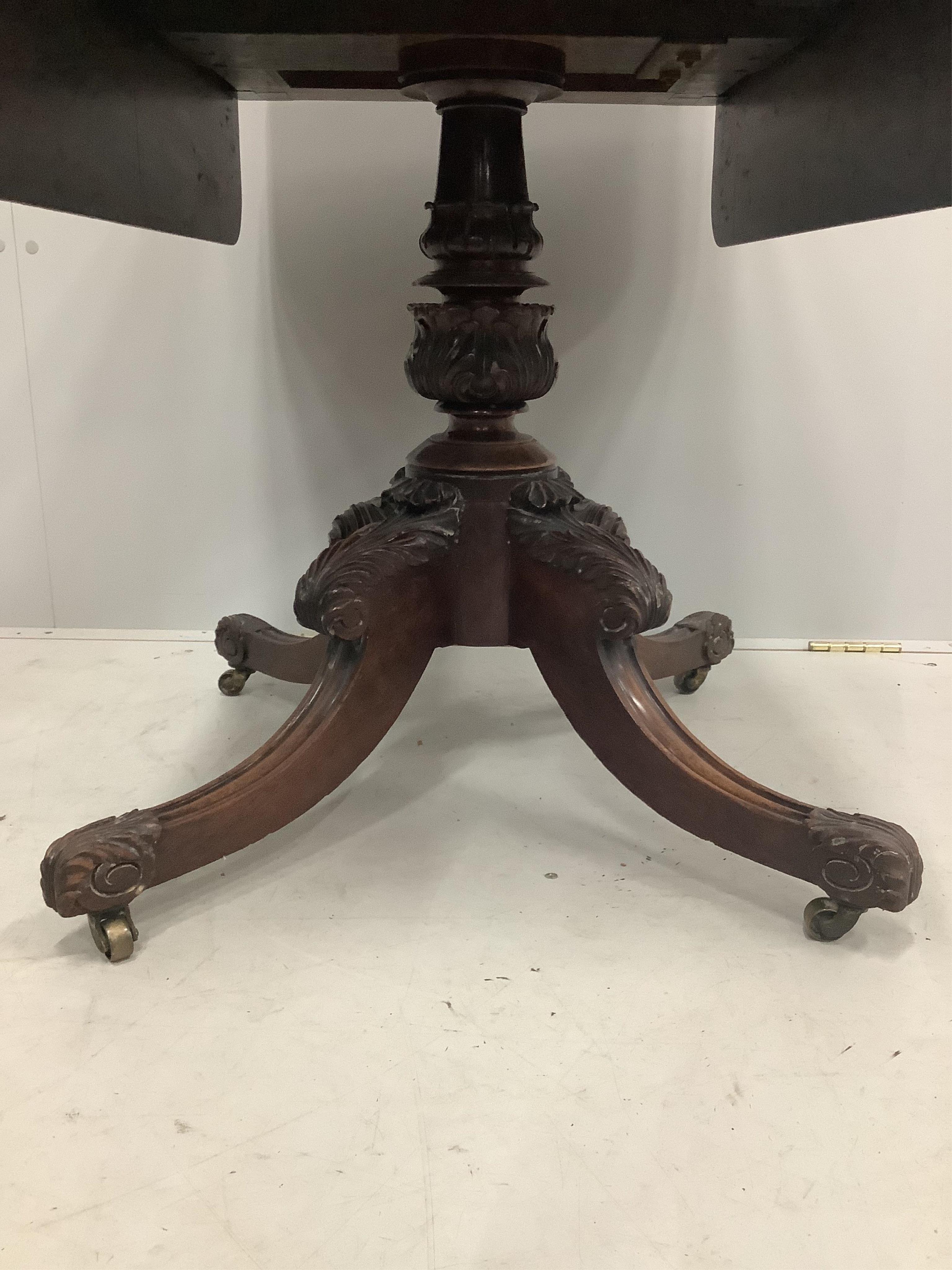 A small late Regency mahogany Pembroke table, width 76cm, depth 52cm, height 74cm. Condition - fair to good